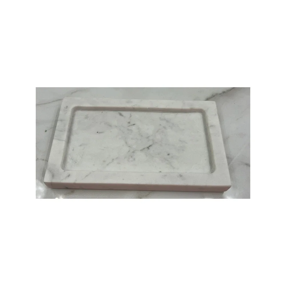 The Polished Jar Laureli White Marble Tray Rectangular Vanity Soap Dish 8.5x5in